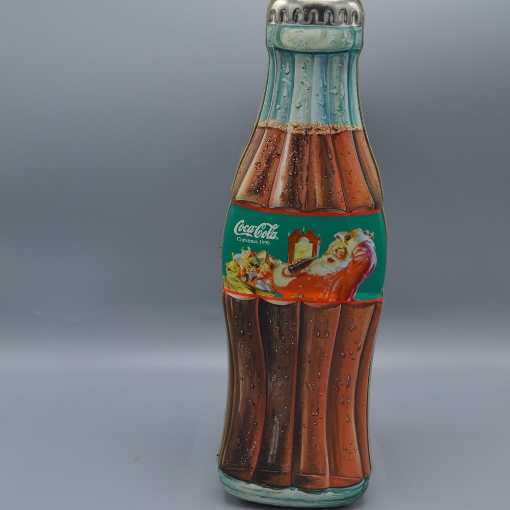 Large Metal Coke Tin Opens Christmas Santa 1999